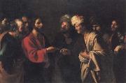 MANFREDI, Bartolomeo Tribute to Caesar oil on canvas